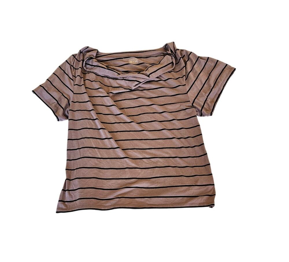 Converse One Star Striped Tee Large Gray Black Short Sleeve Draped Neck Top